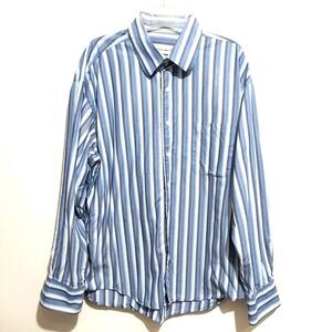 Pronto Uomo Mens XL Button Up Shirt Blue Striped Collar Pocket Button Cuffs